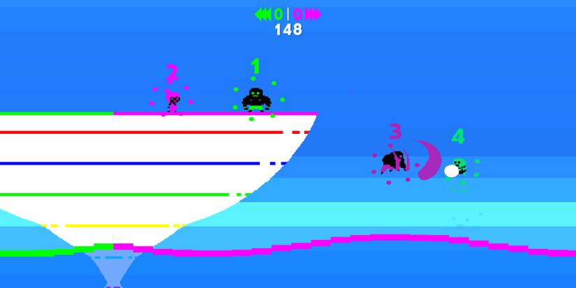 Two teams (pink and green) playing BaraBariBall in Sportsfriends