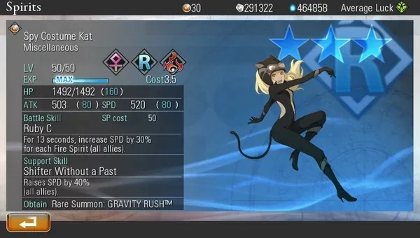 Kat in Destiny of Spirits in her spy outfit