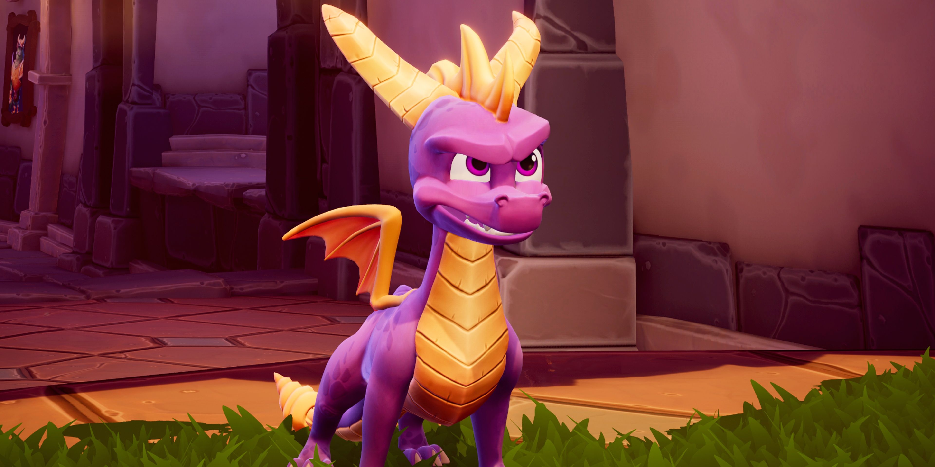 Spyro the Dragon with an angry look on his face, ready to attack.