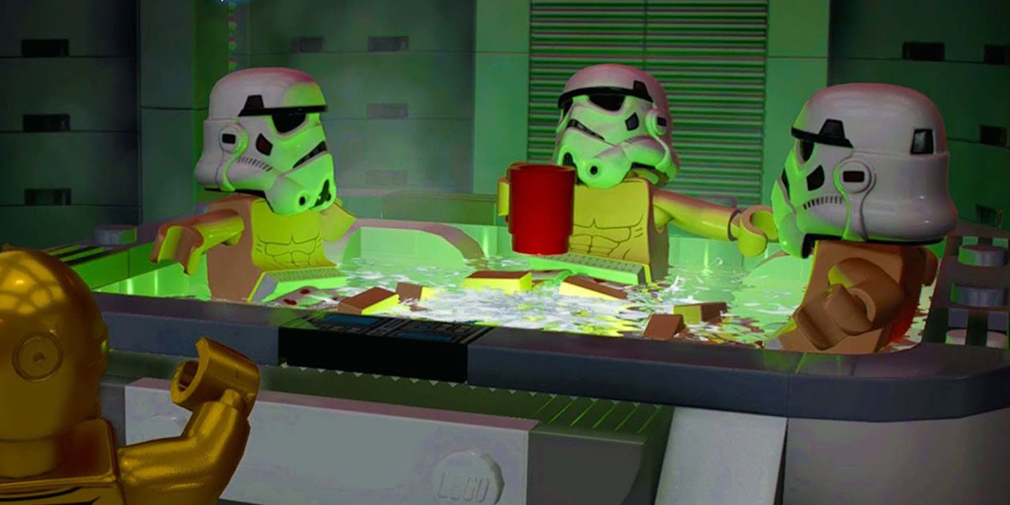 Stormtroopers In A Hot Tub In Lego Star Wars: The Skywalker Saga