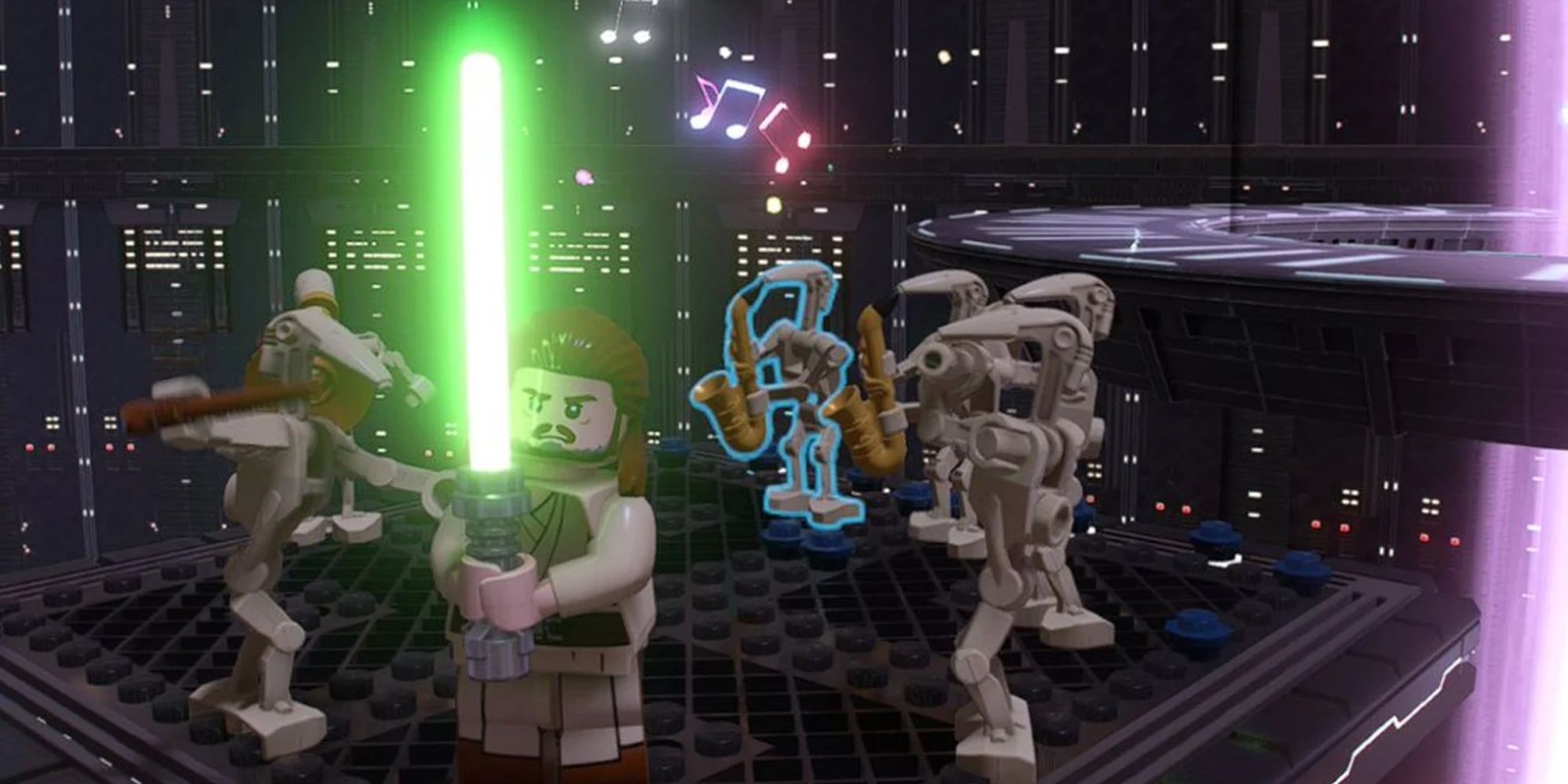 Qui-Gon And A Band Of Droids In Lego Star Wars: The Skywalker Saga