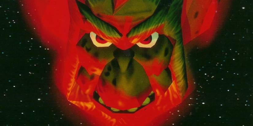 Andross' head in space in promo art for Star Fox 64