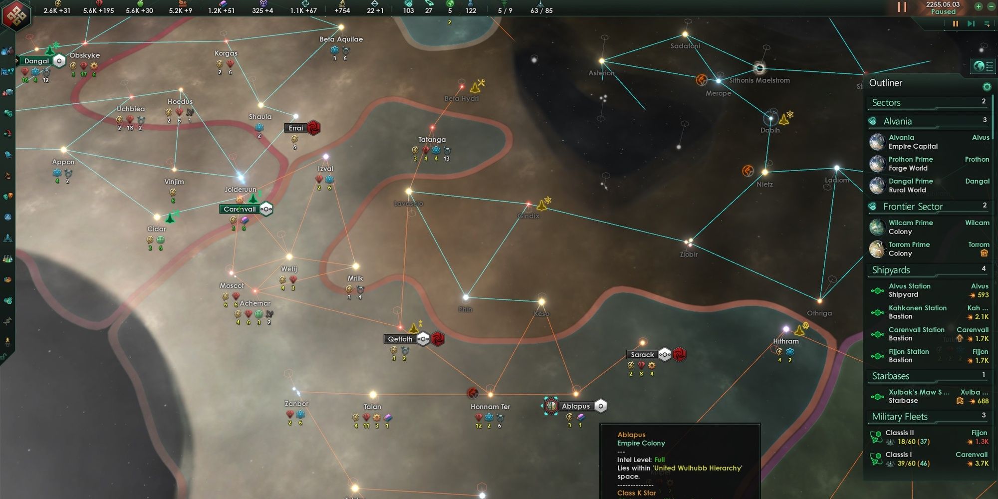A Stellaris empire in early expansion