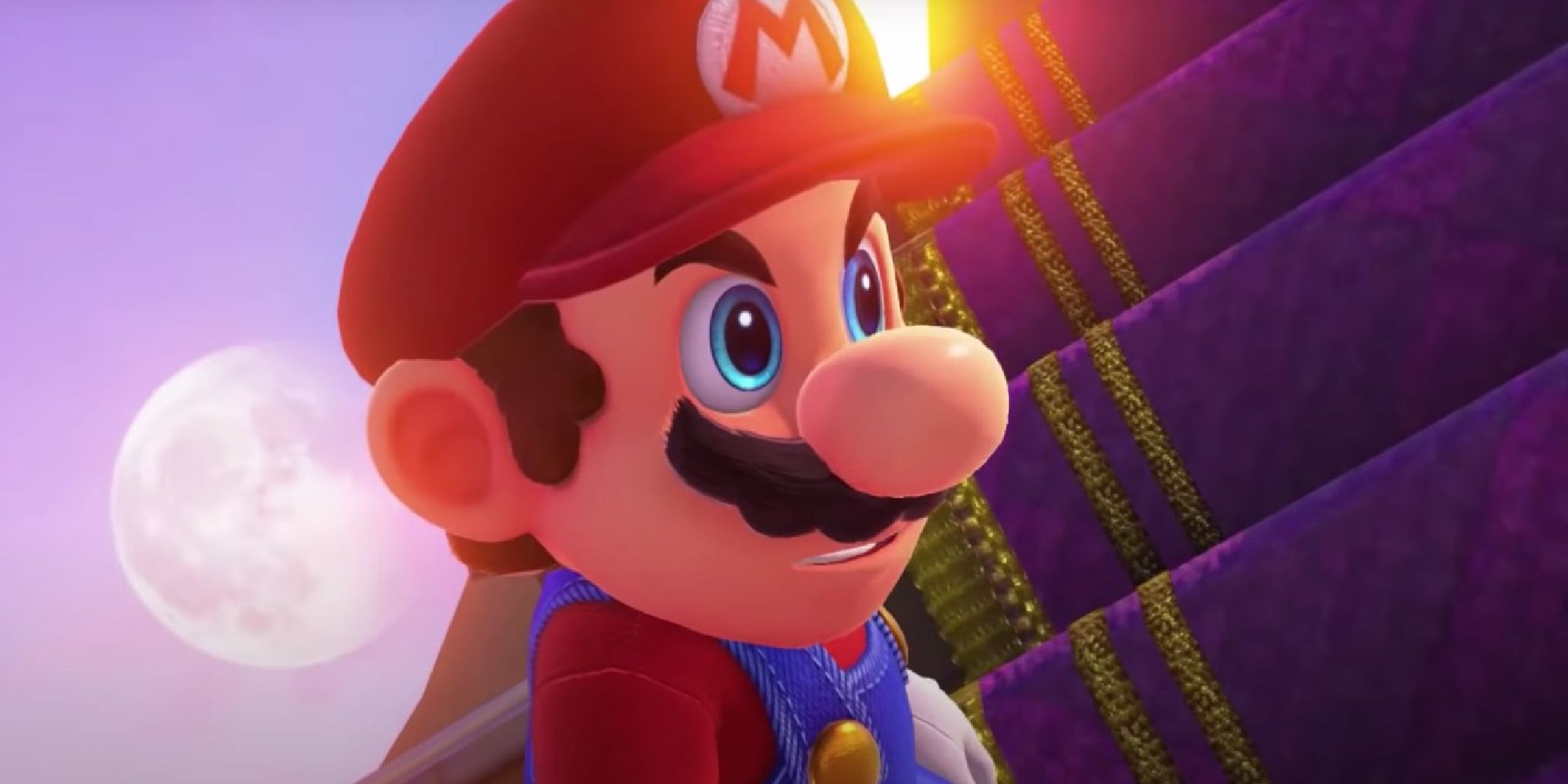 Mario standing on Bowser's airship in Super Mario Odyssey