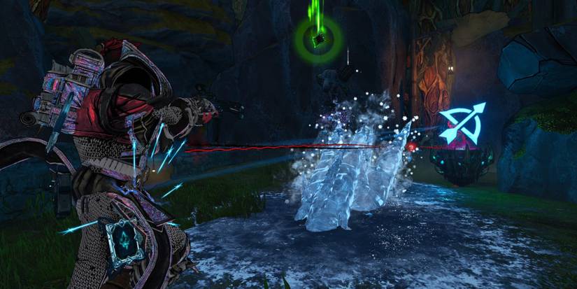 a player character sending a cascade of ice spike at a crowd of enemies