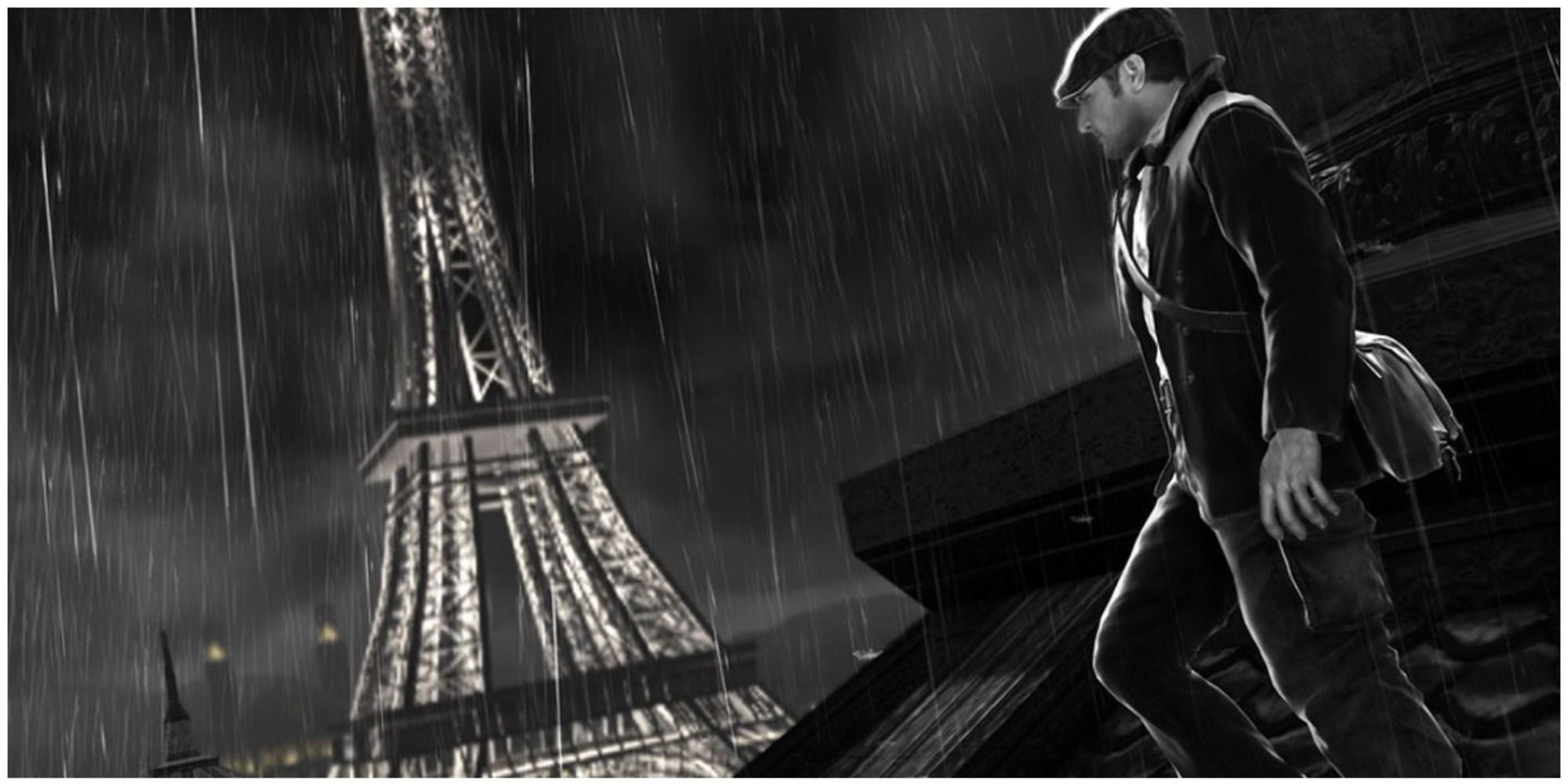 The Saboteur Sean standing in front of the Eiffel Tower