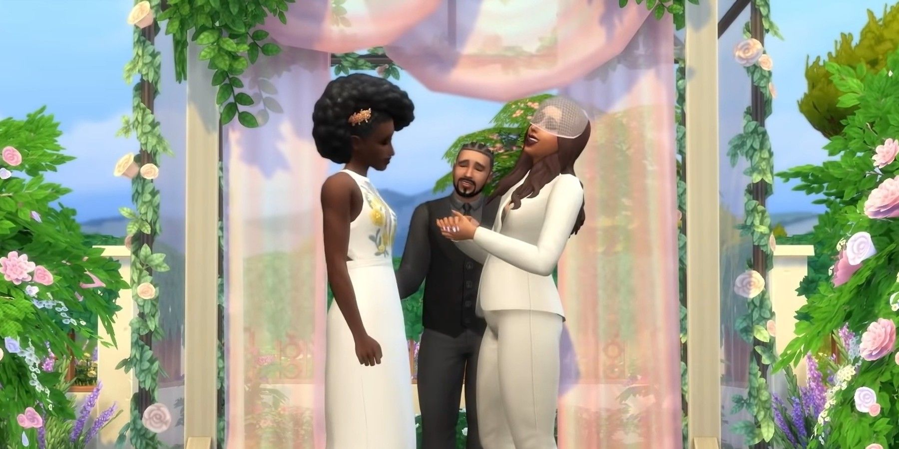 sims mixed race gay wedding altar 