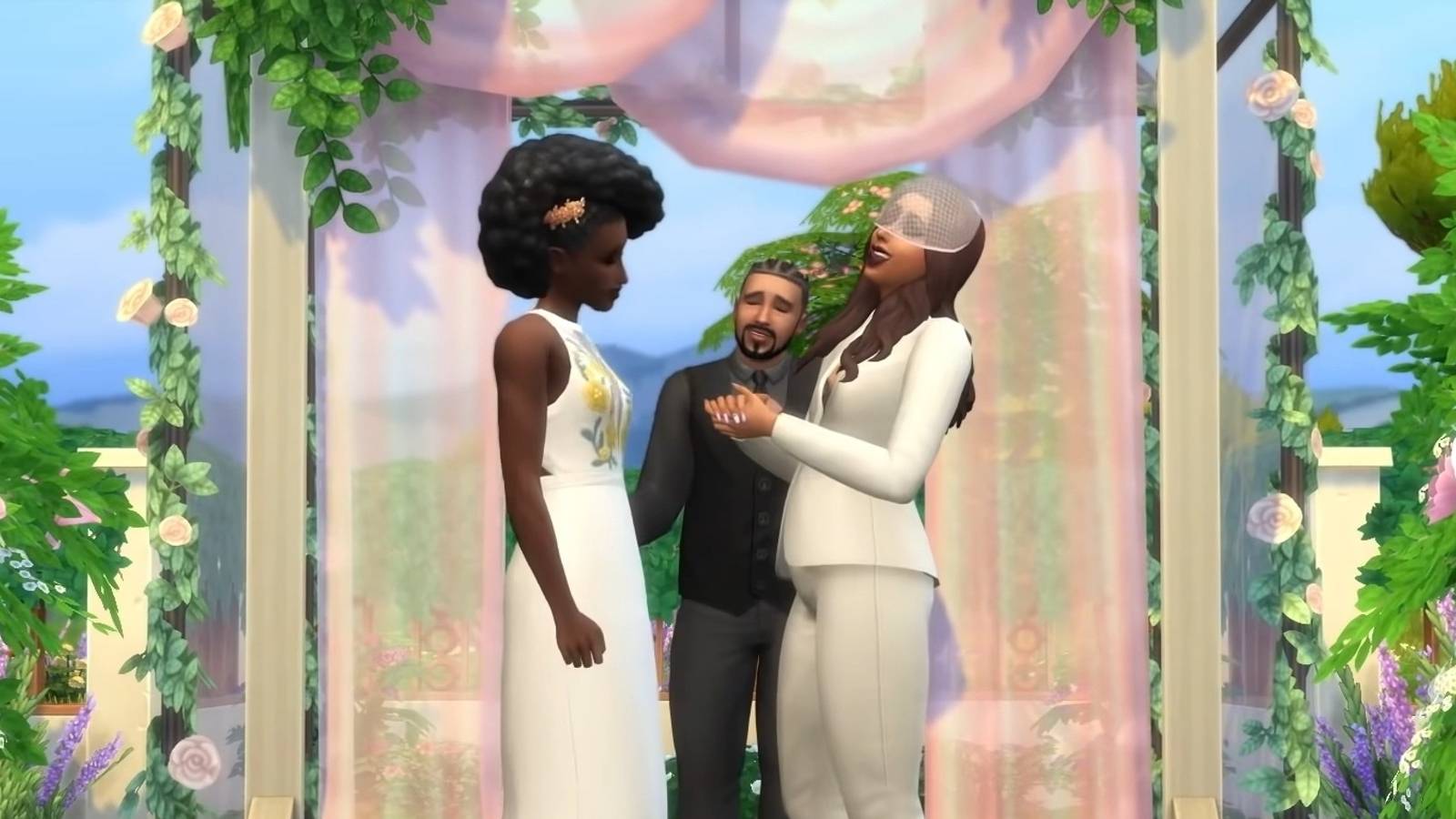 sims mixed race gay wedding altar 