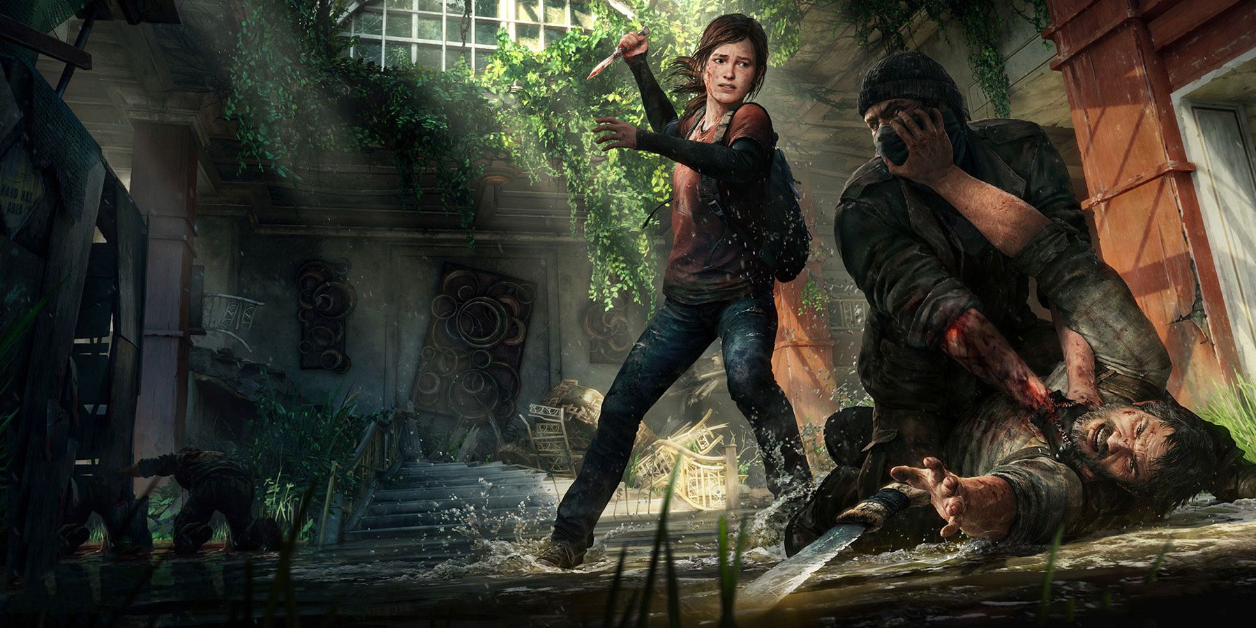 The Last of Us Jole and Ellie fighting bandit