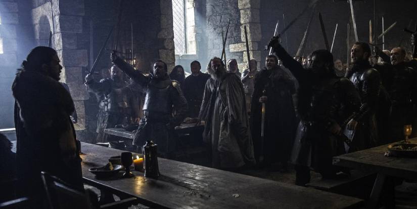 Jon Snow being declared King in the North in Season 6 of GOT