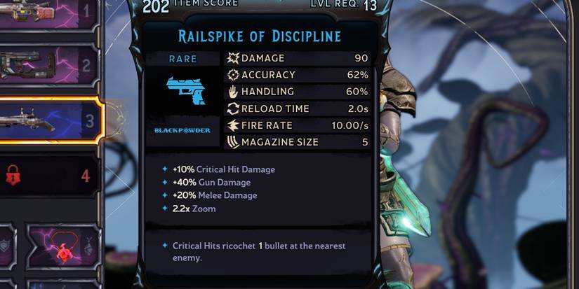 Tiny Tina Wonderlands Railspike of Discipline stat card