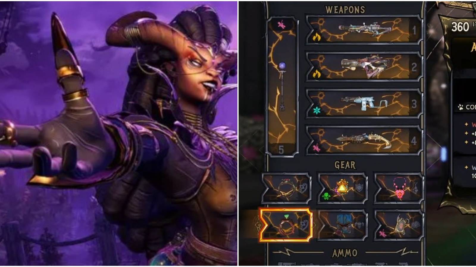 Tiny Tina's Wonderlands Second Ring Slot split image of dark mage with ring and second ring slot menu