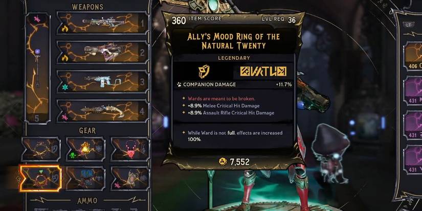 Tiny Tinas Wonderlands Second Ring Slot highlighted Mood Ring of the Natural Twenty legendary ring