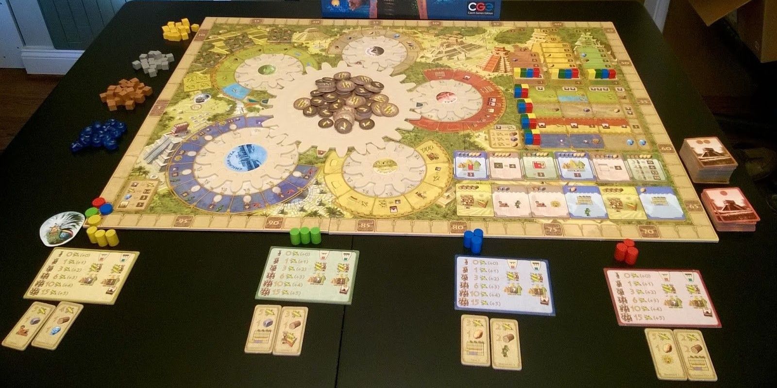 Tzolkin game showing components and gears