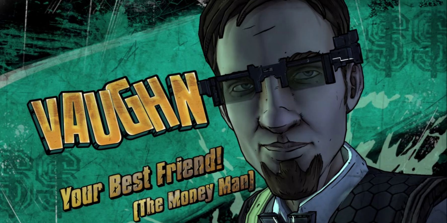 a bespectacled man with a chin beard next to words that read "Vaugh: your best friend! (the money man)"