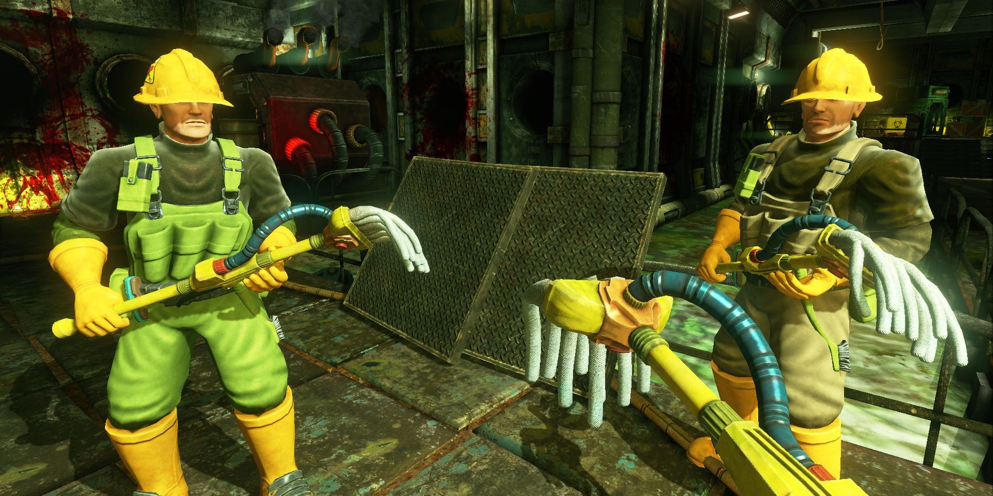 A group of janitors standing together in Viscera Cleanup Detail