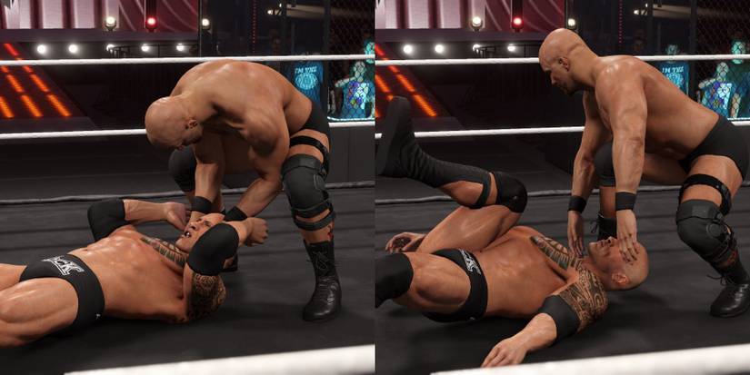 WWE 2K22 The Rock countering the austin's grab attempt