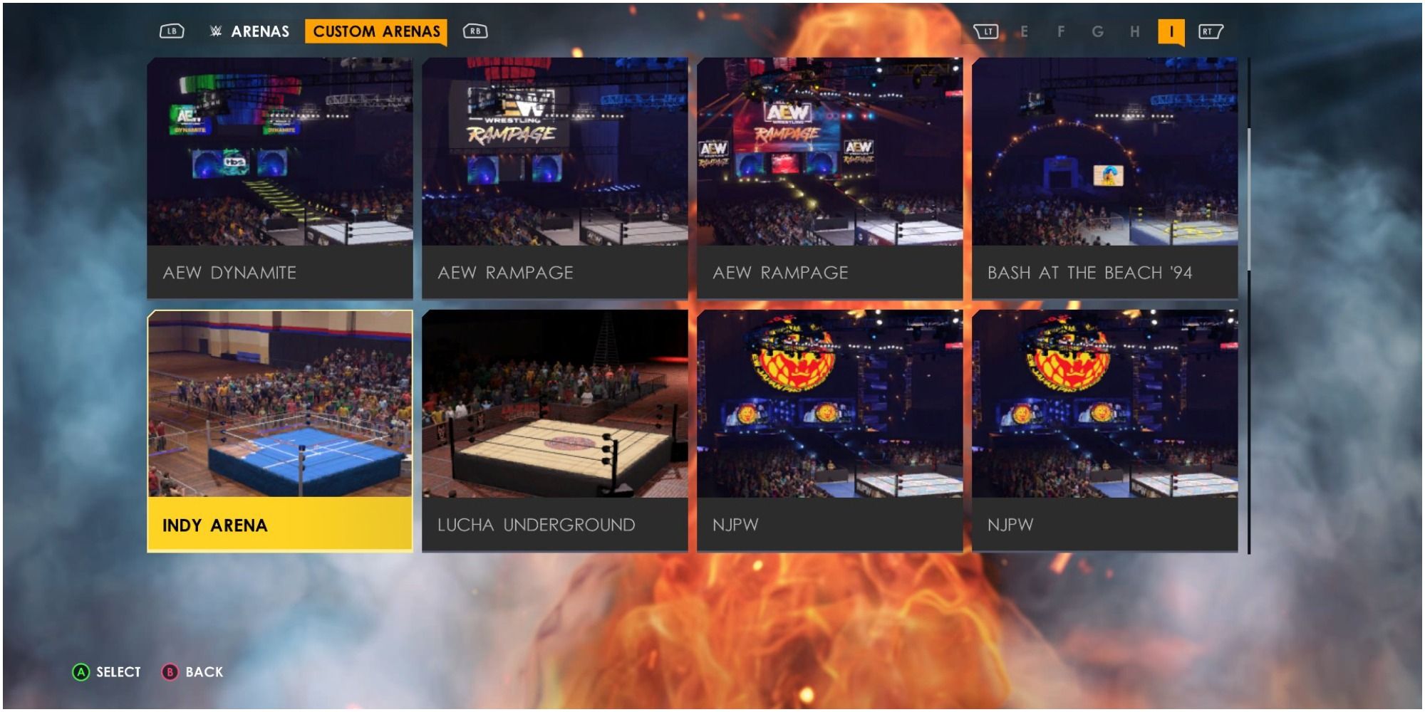 WWE 2K22 custom arenas menu