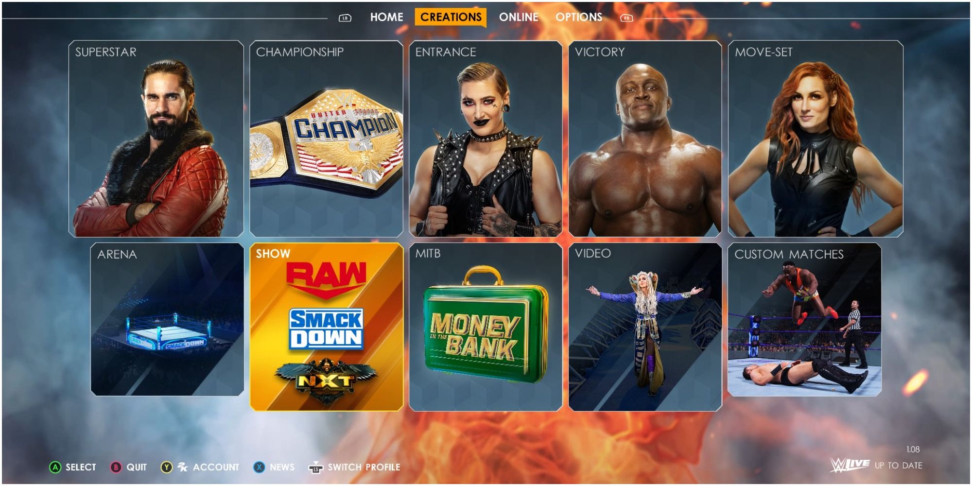 WWE 2K22 select the Show tab