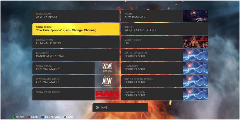 WWE 2k22 Show Options