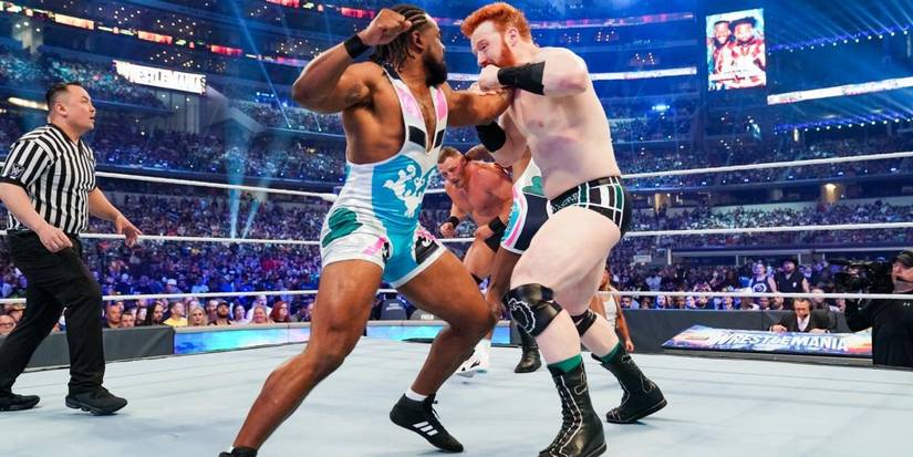 WWE Wrestlemania 38 Xavier Woods and Sheamus brawl