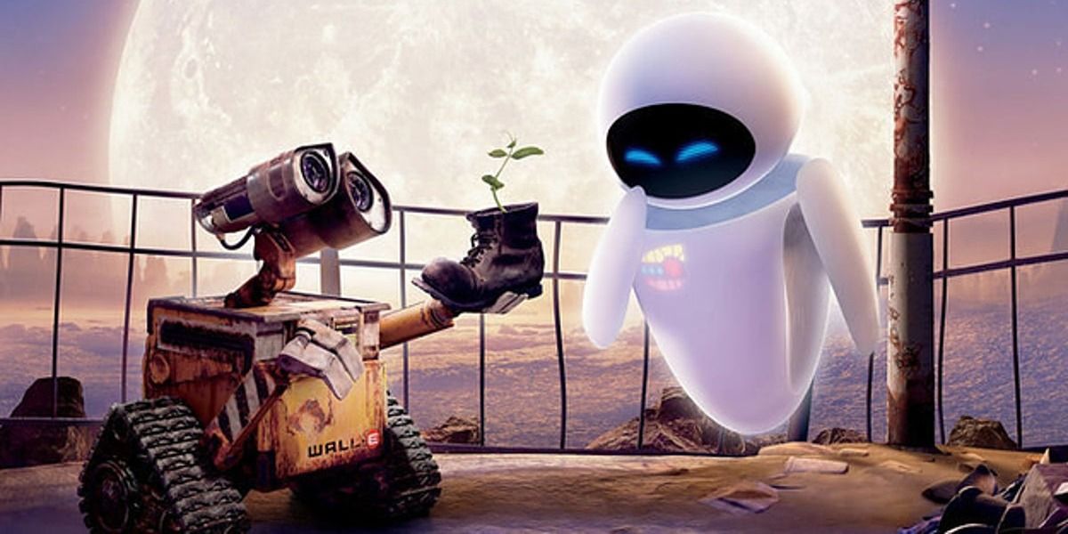 Wall-E main characters with potted plant