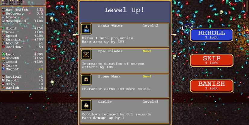 Selecting the Santa Water in Vampire Survivors