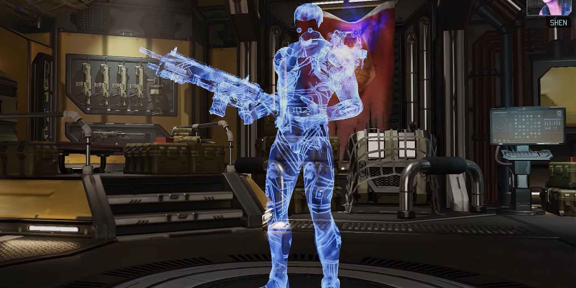 A soldier equipped with the Wraith Suit armor in Xcom 2