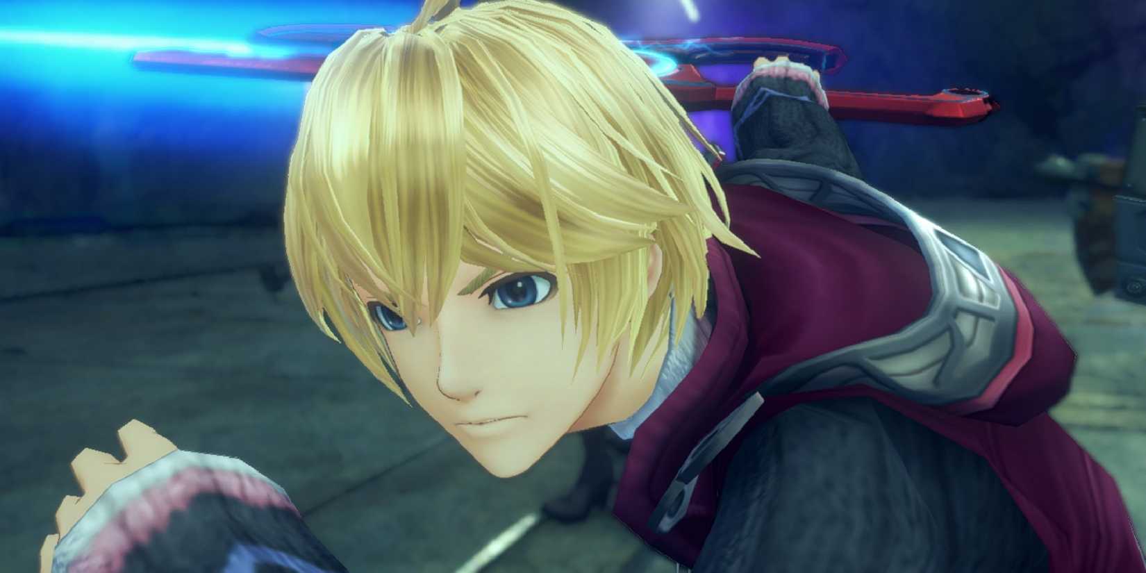 Shulk wielding the Monado Blade in battle in Xenoblade Chronicles for Switch