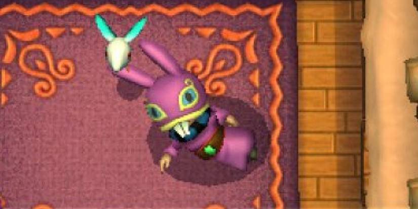 Ravio lounging on Link's floor in A Link Between Worlds
