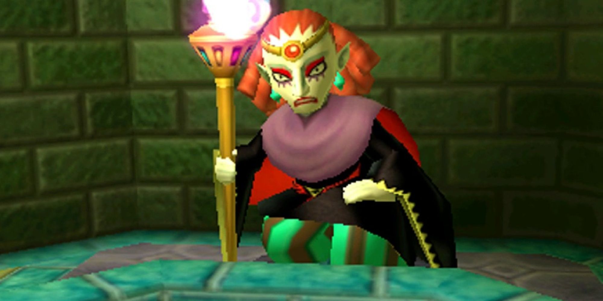Yuga holding his staff and looking frightened