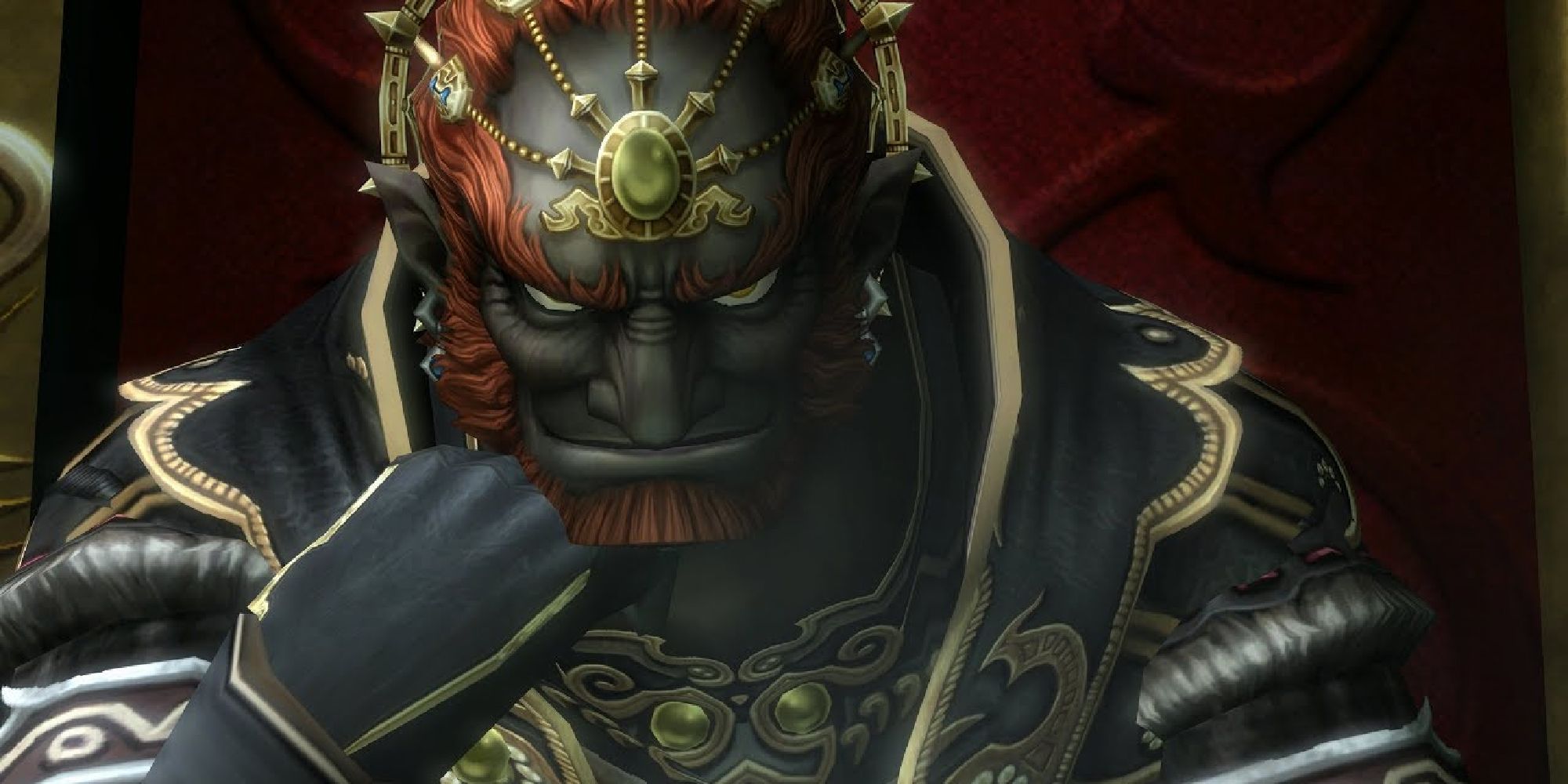 Ganondorf smiling and sitting on a throne in Twilight Princess