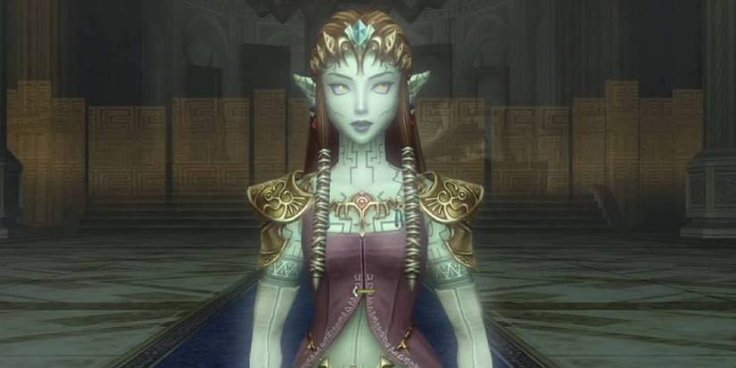 Puppet Zelda standing in the throne room of Hyrule Castle