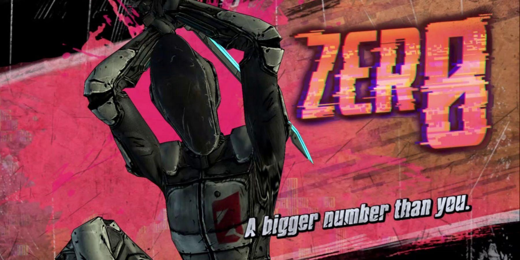 character card with a masked man in all black with a blue-edged sword held behind his head. text reads "Zero: a bigger number than you" 