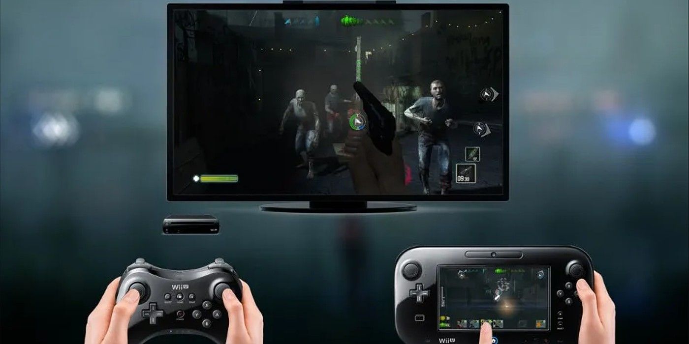Zombie U Multiplayer Mode demonstration players holding Wii U controllers