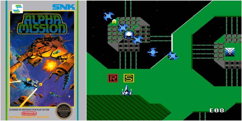 alpha mission on the NES gameplay and box art