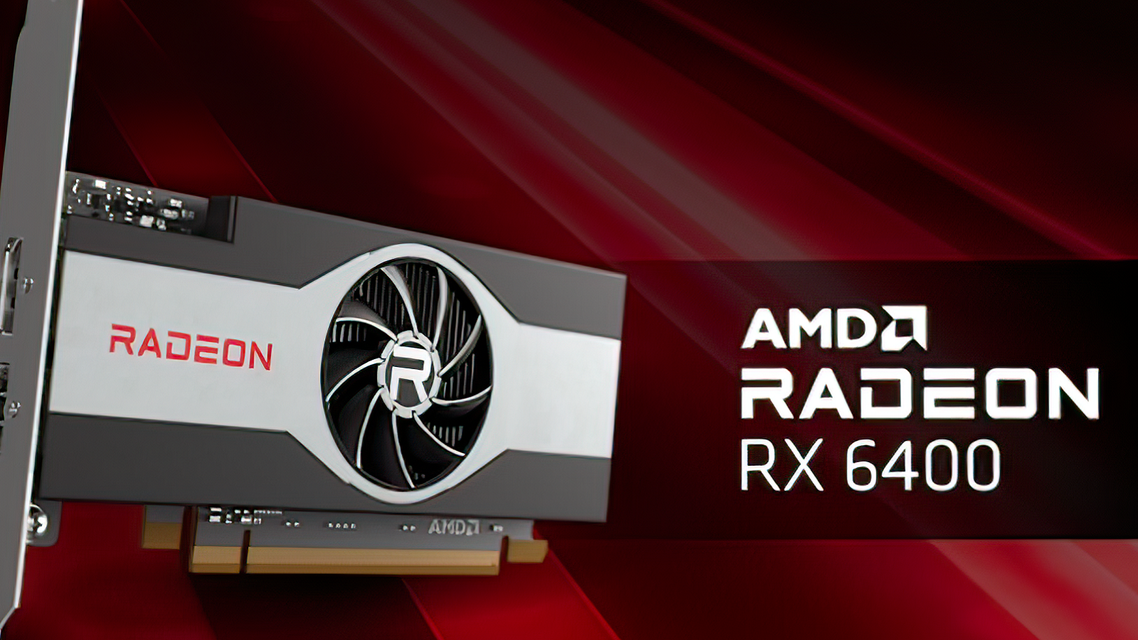 Image of an AMD Radeon RX 6400 on a red background.