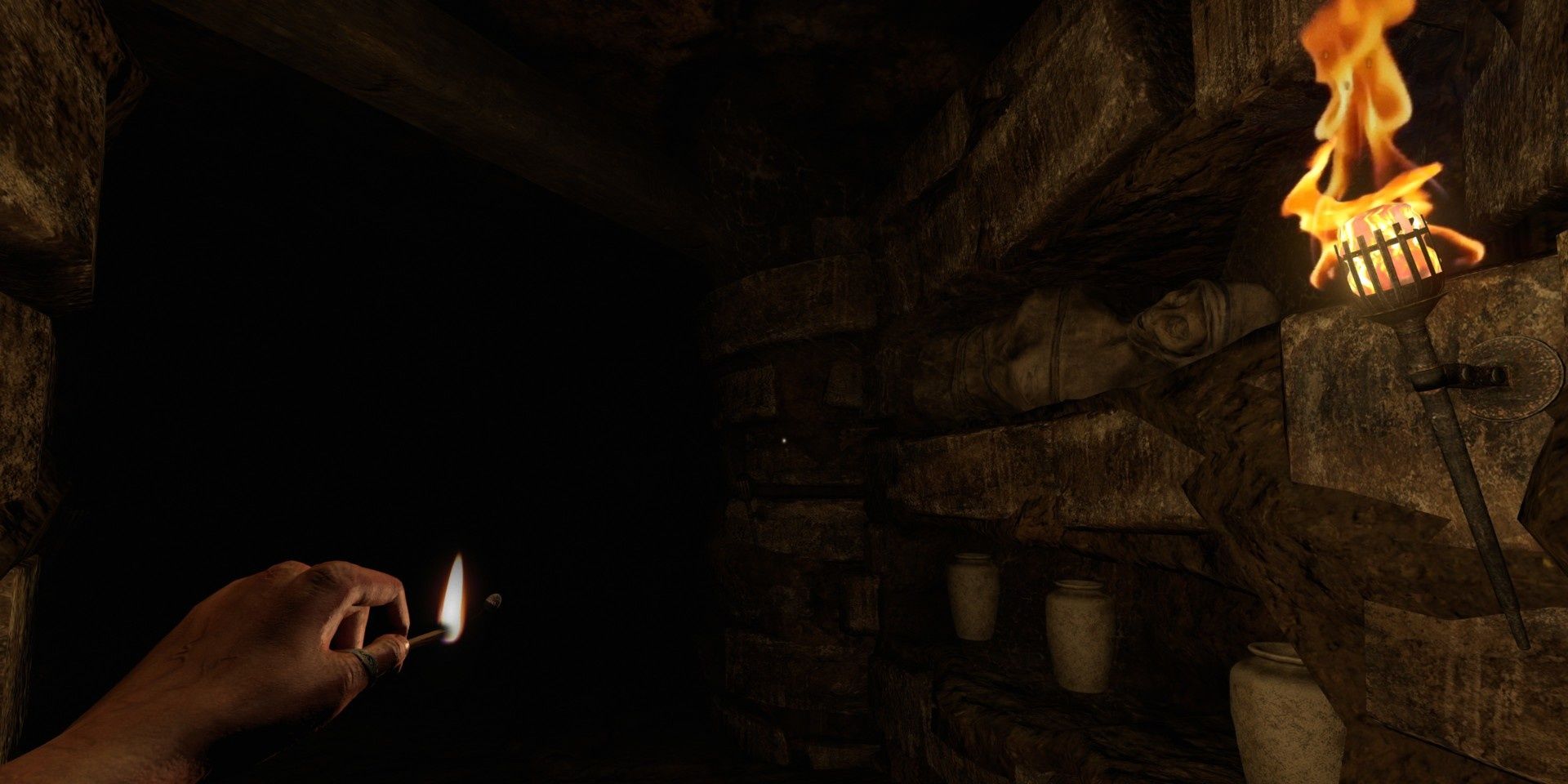 amenesia rebirth player walking through a cave 