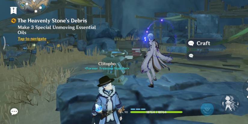 ayato using the crafting table behind Clitopho in genshin impact