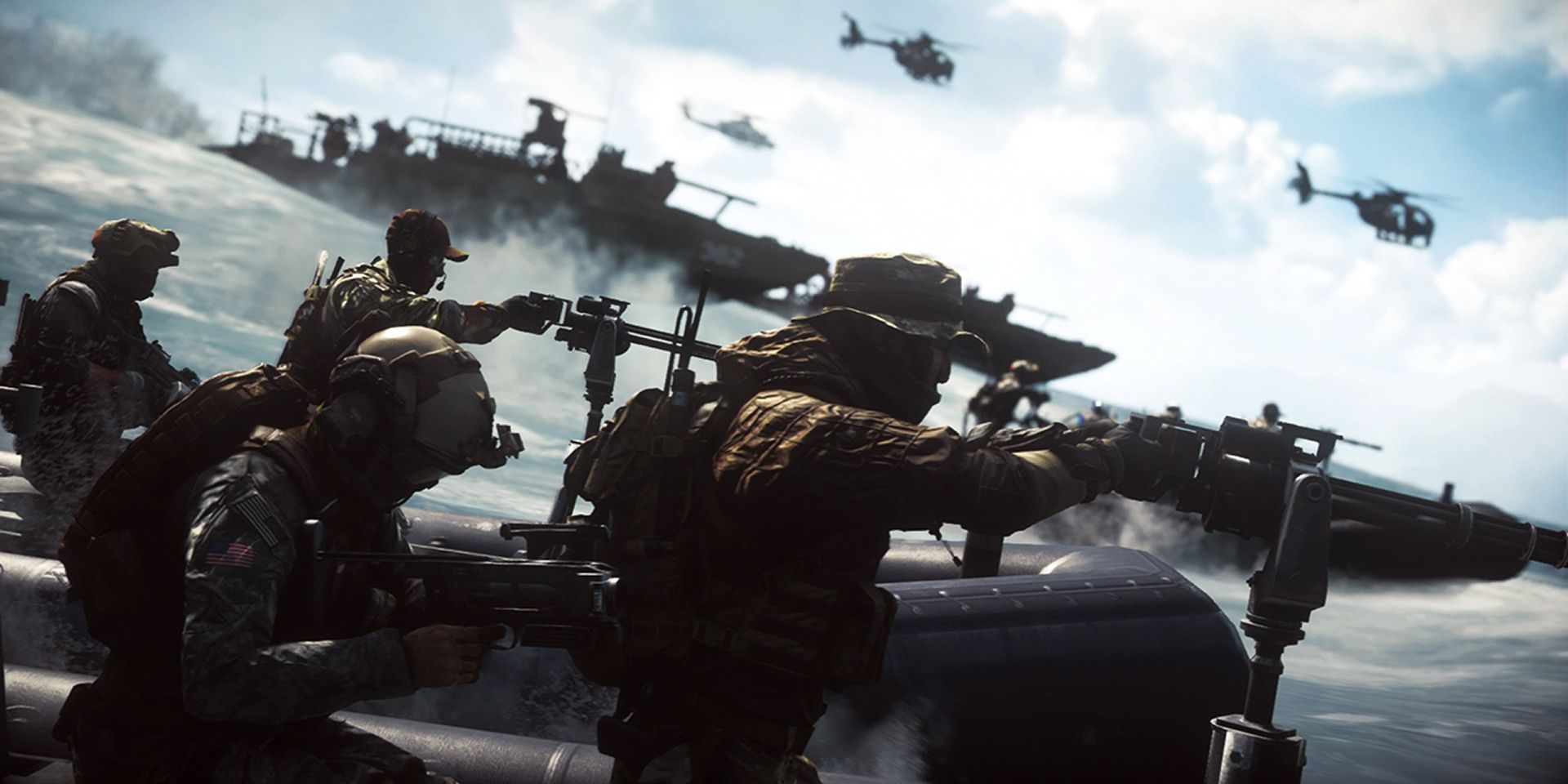 Players storming onto a beach in Battlefield 4