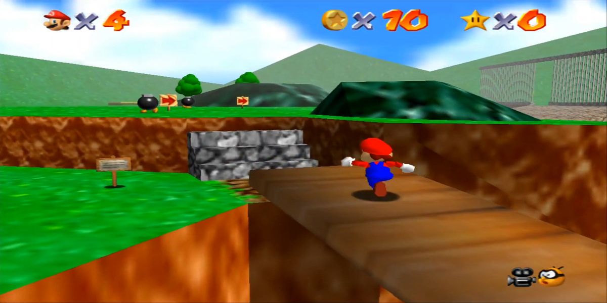 Mario running on a bridge