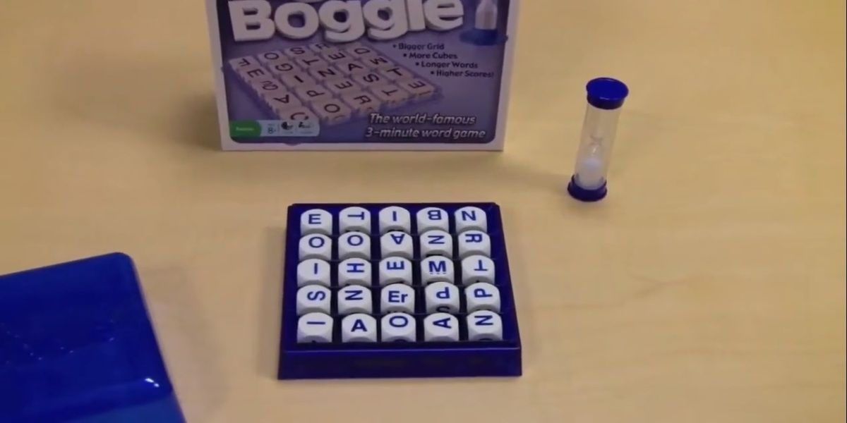 boggle letters, box, and timer