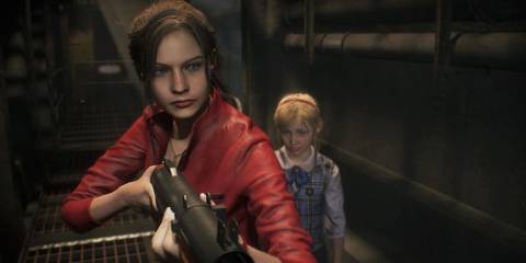 Claire leading Sherry Birkin in Resident Evil 2