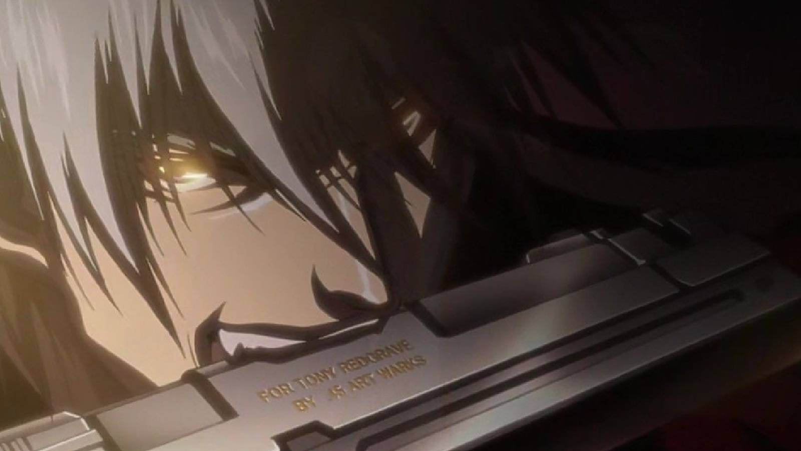 Dante biting his gun in the Devil May Cry anime.