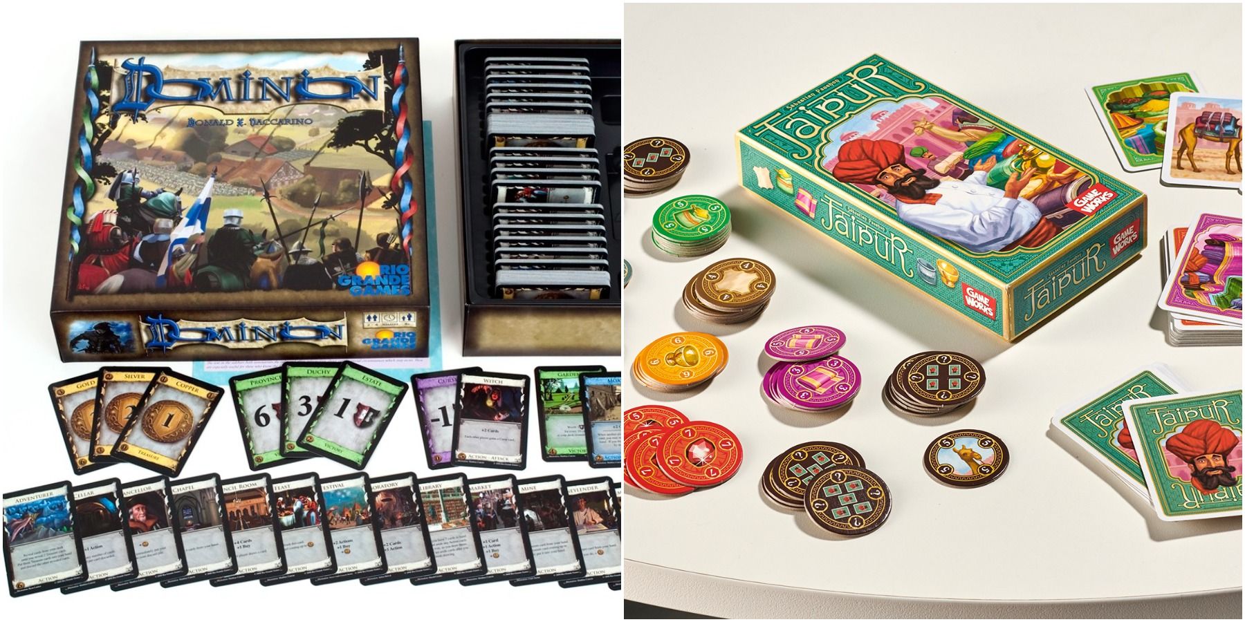 (Left) Dominion box and cards (Right) Jaipur box and components