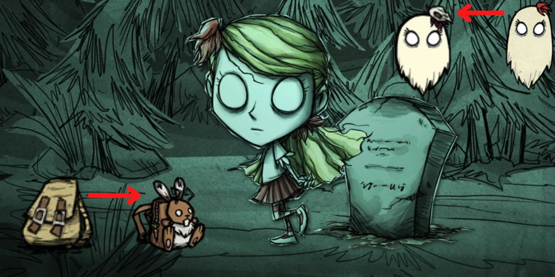 don't starve together spools wendy abigail backpack curio cabinet 