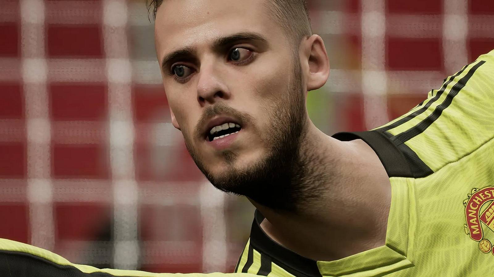 Screenshot from eFootball showing a Manchester United player with an elongated neck.