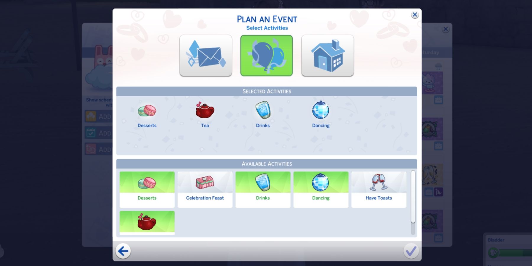 engagement dinner activities in the sims 4