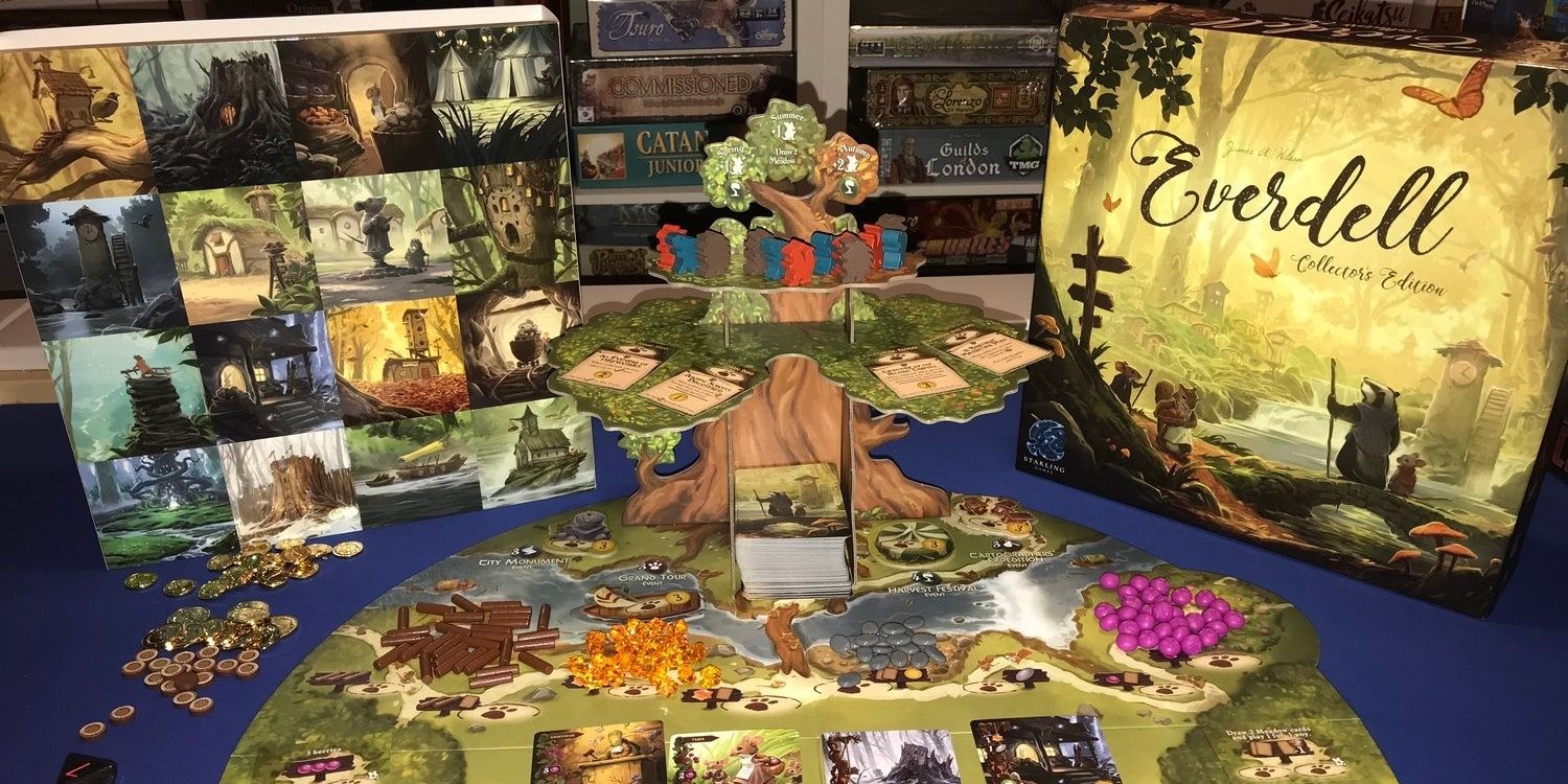 everdell game showing game mat, art, and evertree