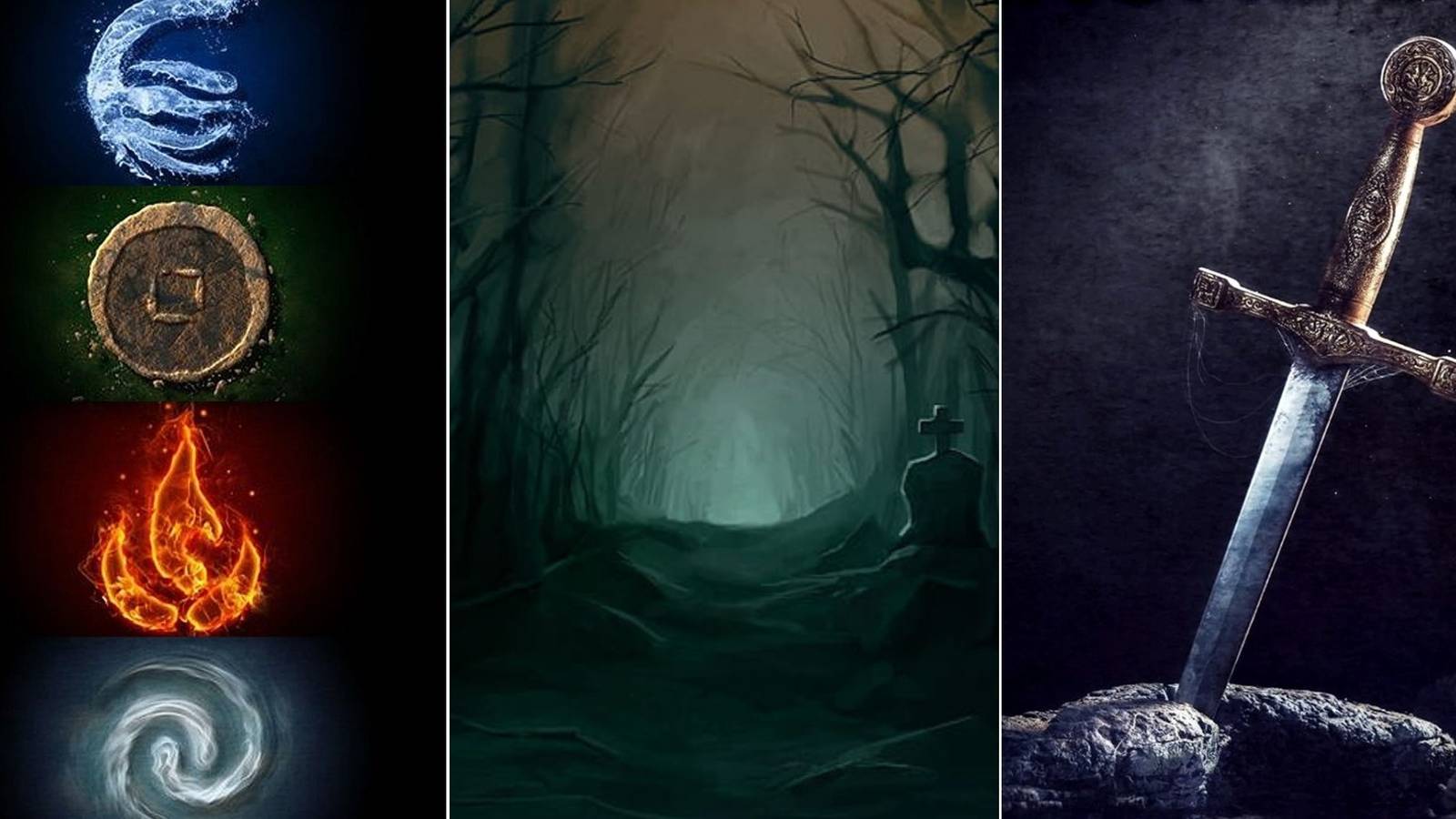 fantasy trope enchanted excalibur sword elemental magic and quest path